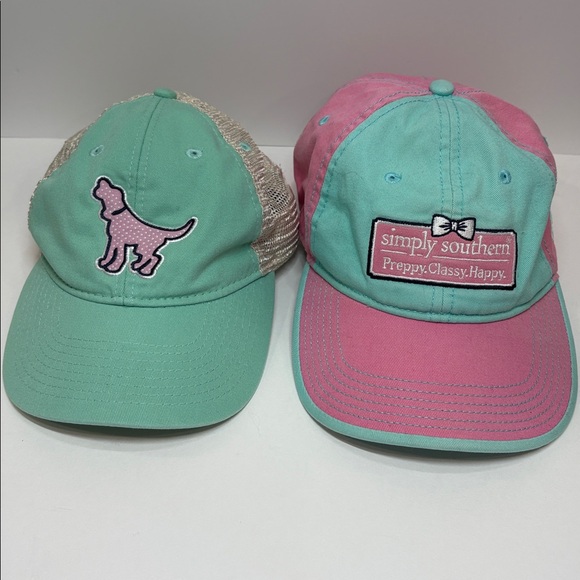 Simply Southern Turquoise and Pink Cap & Southern Fried Mint/Pink Dog Cap Bundle - Picture 1 of 8